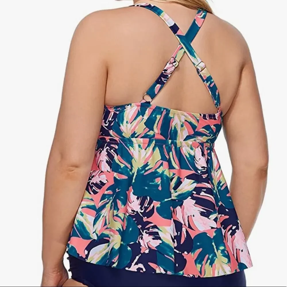 Raisins floral Criss-Cross Tankini Swim Top 18w